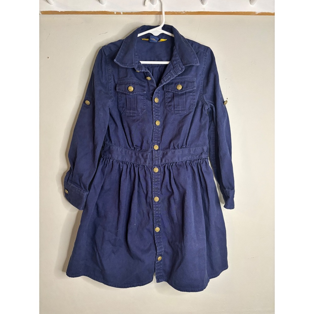 Polo Ralph Lauren Military Shirt Dress Navy Gold Buttons Girls Size 6